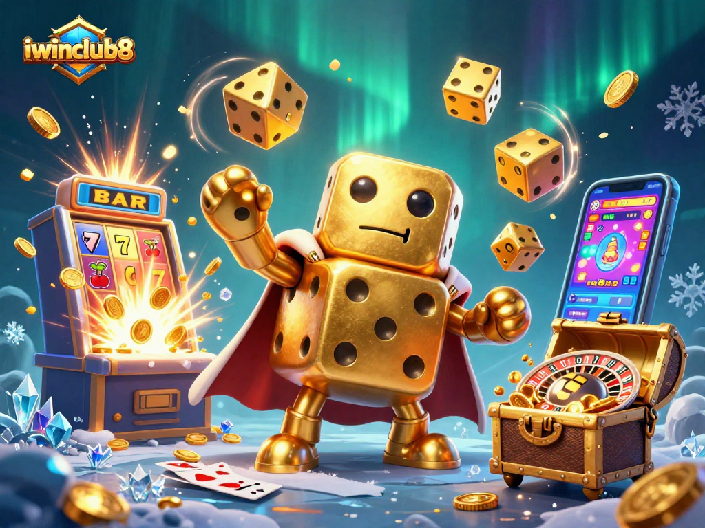 Experience thrilling wins at iwinclub8 with vibrant golden dice and exciting jackpot elements.
