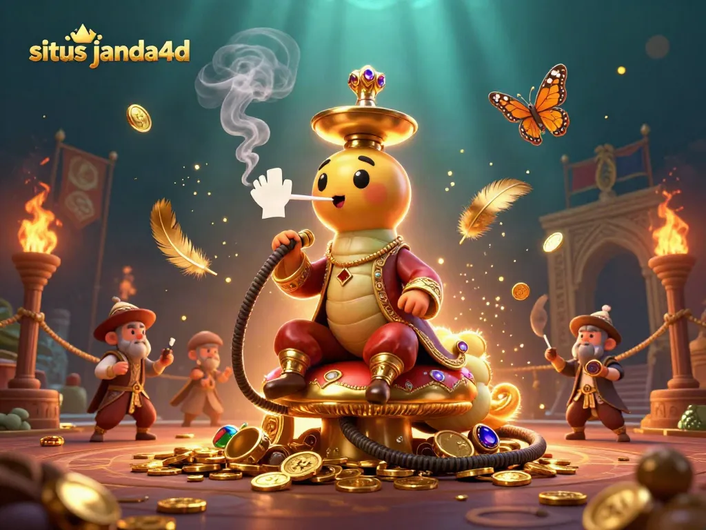 Gambarkan situs janda4d dengan karakter ulat 3D yang menarik dalam suasana kasino yang megah.