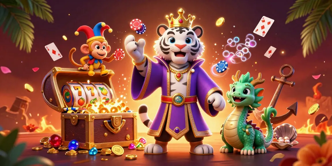 Pemain judi di dunia papi46 mengelilingi harimau putih bermahkota sambil meraih jackpot slot.