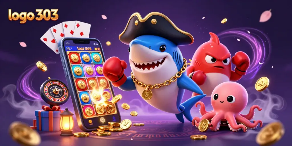 Menangkan permainan kasino dengan logo 303 yang menampilkan karakter 3D menarik dan elemen perjudian dinamis.