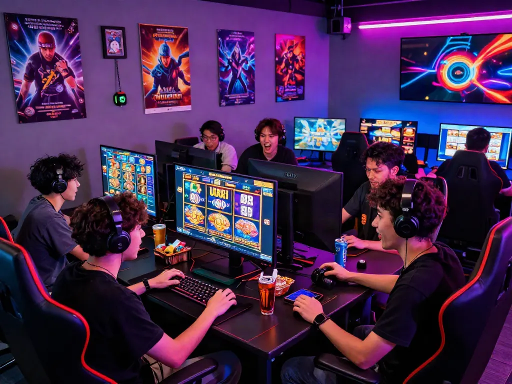 Pengalaman bermain slot online DEWI19 dengan teman-teman di ruang gaming yang modern dan berenergi.