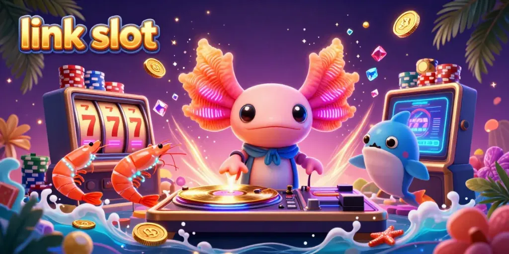 Experience the thrill of the link slot with vibrant characters, dynamic casino elements, and exciting gaming atmosphere.