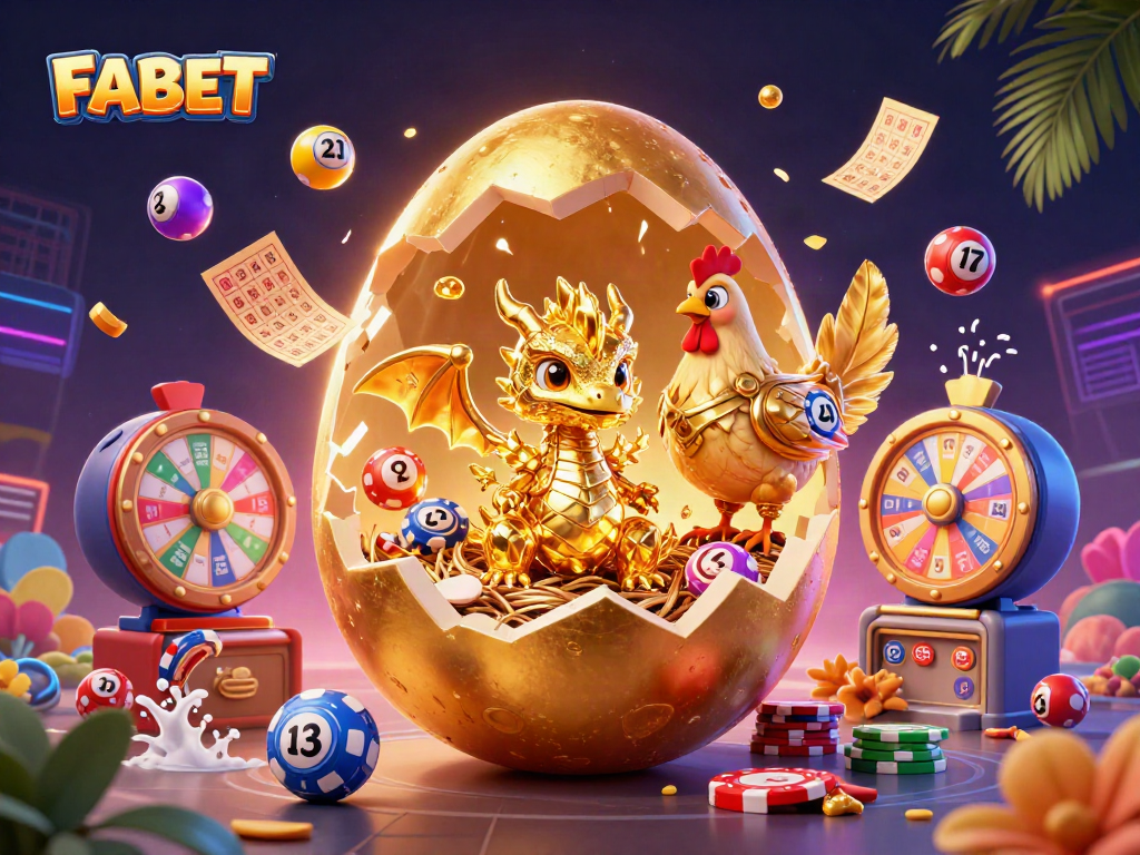 Experience FABET's thrilling world with golden dragon and vibrant lottery elements in action.