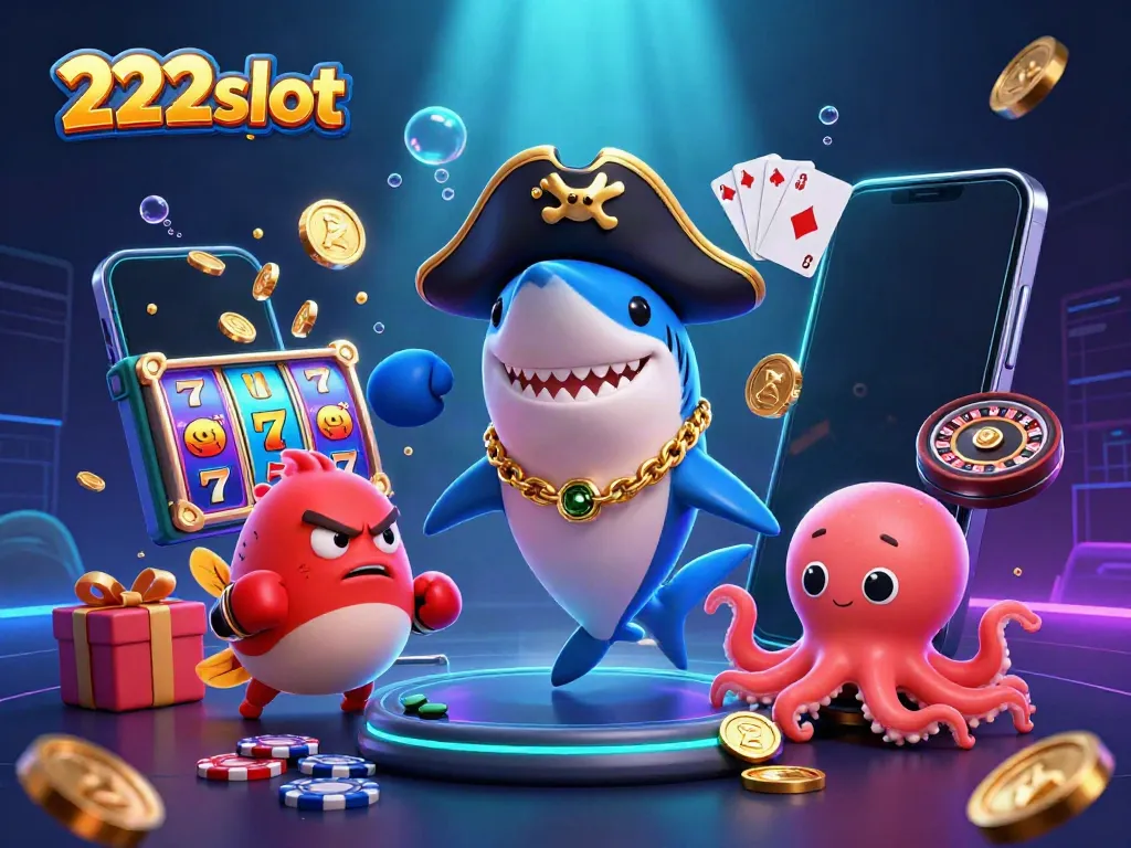 Gambaran karakter kartun 222slot menjalankan permainan slot dengan atmosfer yang cerah dan menarik.