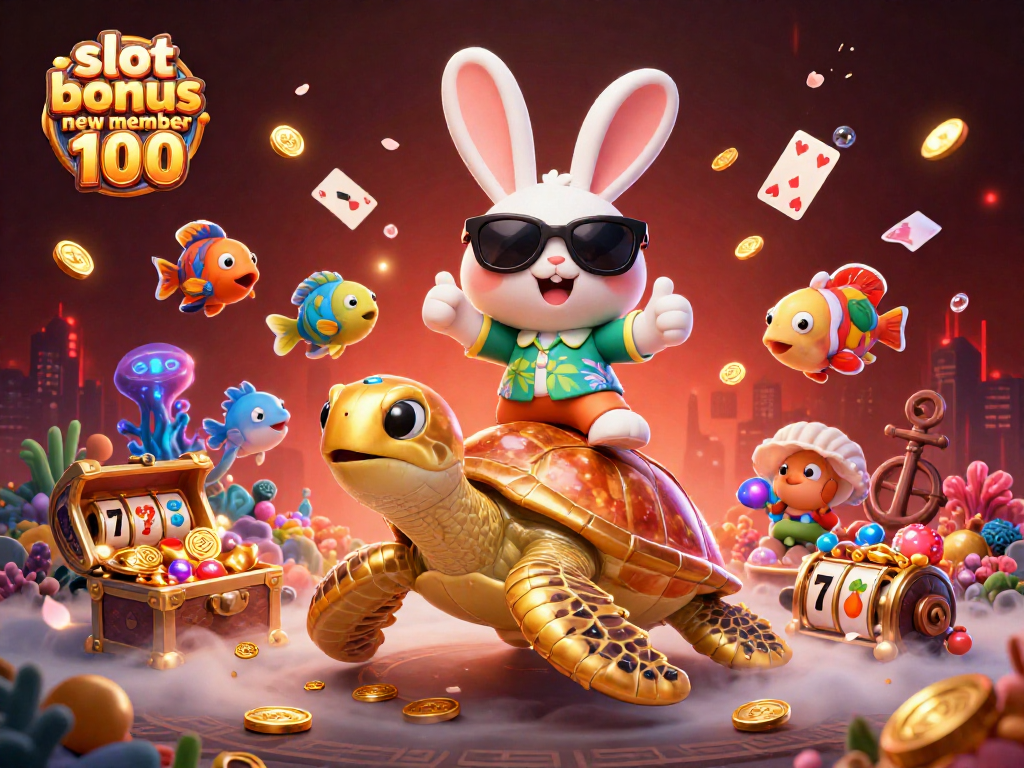Experience thrilling gameplay with the slot bonus new member 100 in this vibrant casino-themed illustration.