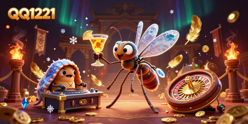 Engage in QQ1221's casino magic with cartoon characters and vibrant gaming elements.