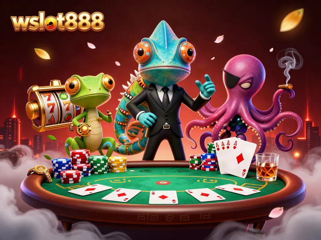 Gali kemenangan besar di wslot888 dengan permainan slot dan meja poker berpadu dalam ilustrasi menarik