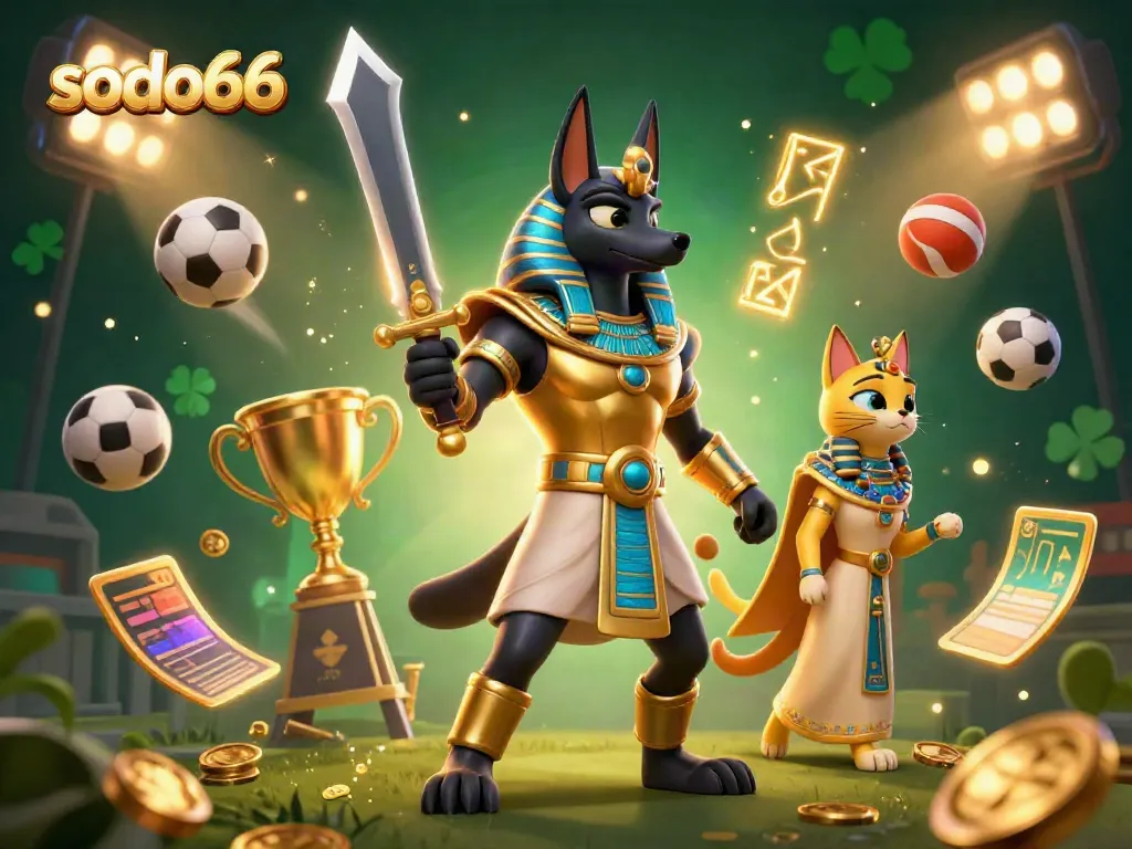 Experience thrilling games with SODO66 featuring vibrant Egyptian warriors and dynamic sports elements.