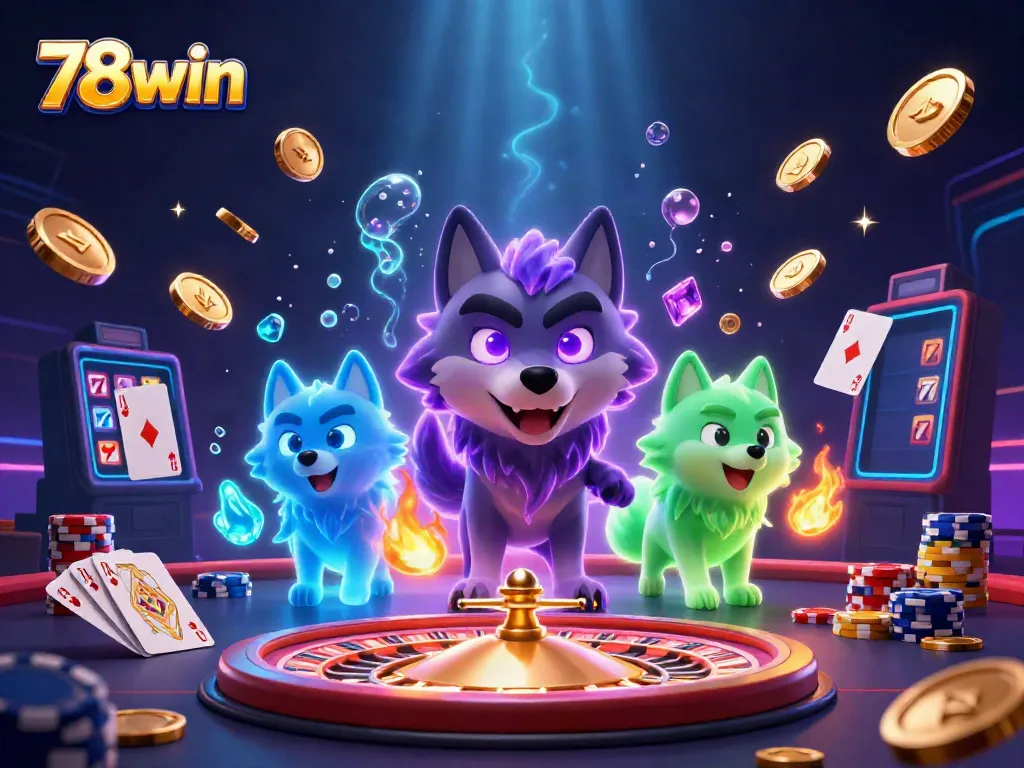 Experience thrilling gaming action with 78win's captivating ghostly wolves surrounded by gold coins.