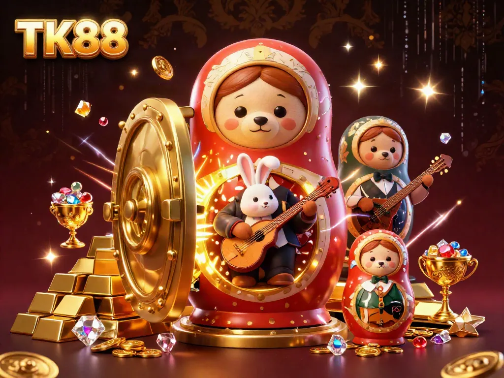 Experience the excitement of TK88 with vibrant 3D cartoon characters and luxurious casino elements.