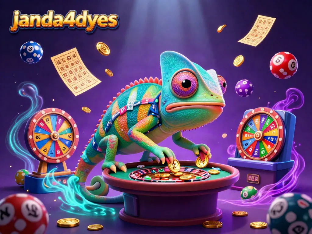 Permainan judi yang seru di janda4dyes, dengan chameleon pemilik kasino dan berbagai elemen lotere menarik.