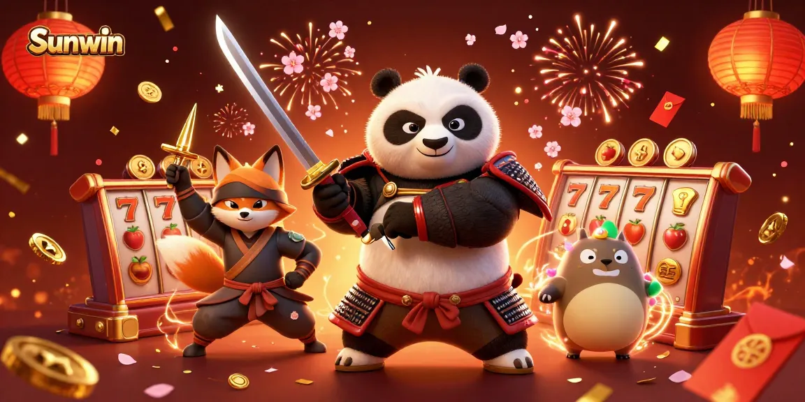 Experience thrilling slots with Sunwin as vibrant samurai and fox characters celebrate big wins.