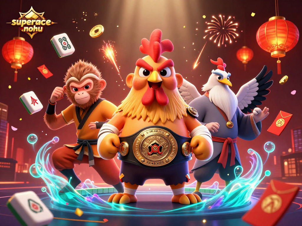 Experience the thrill of superace-nohu in a vibrant, action-packed gaming scene with martial artists and casino elements.