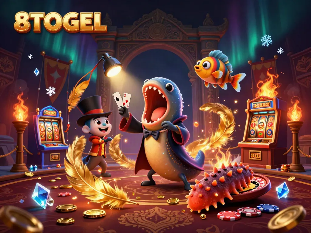 Menangkan jackpot bermain di 8TOGEL dengan ilustrasi kasino yang meriah dan penuh warna.