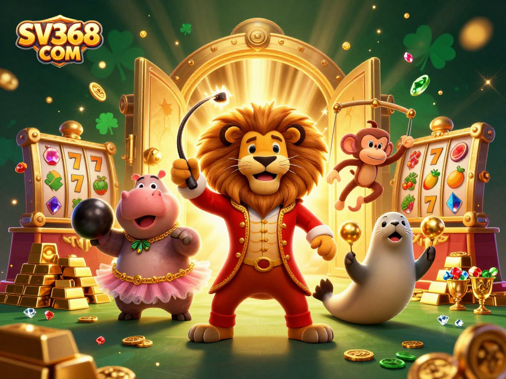 Join the excitement of SV368 COM with engaging circus characters and casino elements thriving in vibrant glory.