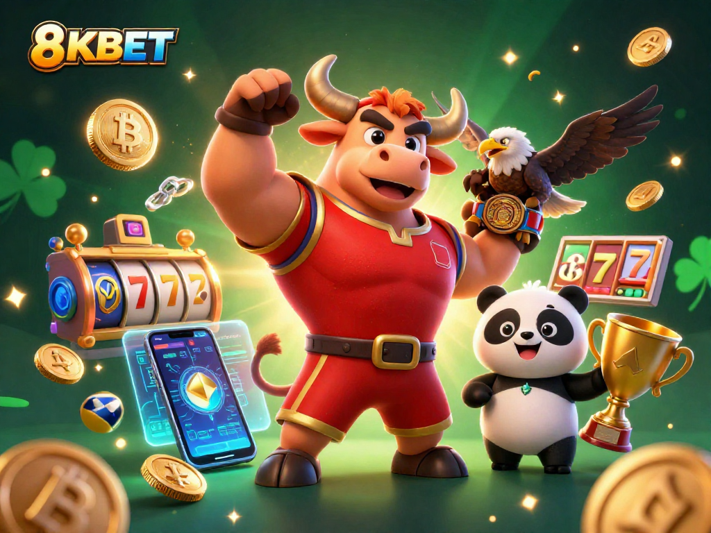 Win big with 8KBET's exciting gambling scene featuring charming characters and vibrant game elements.