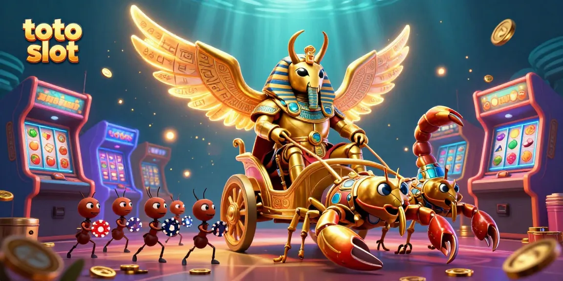 Engage in thrilling action at toto slot with an ultra-detailed 3D scene featuring vibrant slot reels and animated characters.