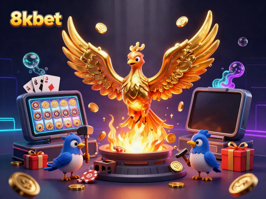 Experience excitement with 8xbet's vibrant slot and casino games through this eye-catching illustration.