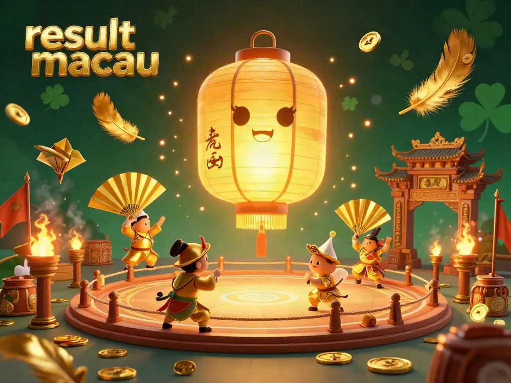Experience the excitement of result macau with a glowing lantern spirit above a lively casino scene.