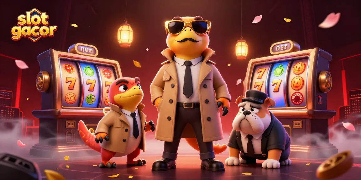 Raih kemenangan di slot gacor dengan ilustrasi kasino yang menampilkan tiga raptor dalam jas yang berpura-pura menjadi orang tinggi.