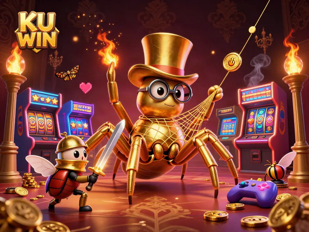Experience unbeatable fun at KU WIN, where a golden tarantula weaves excitement between casino games.