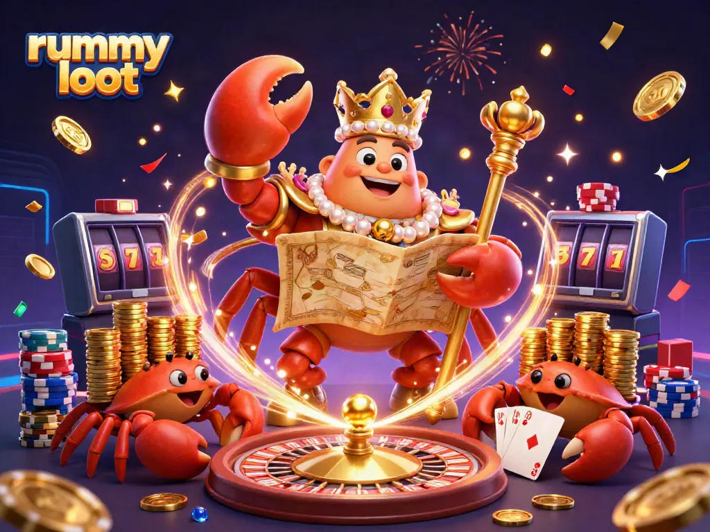 Engage in exciting rummy loot gameplay surrounded by vibrant casino elements and energetic visuals.