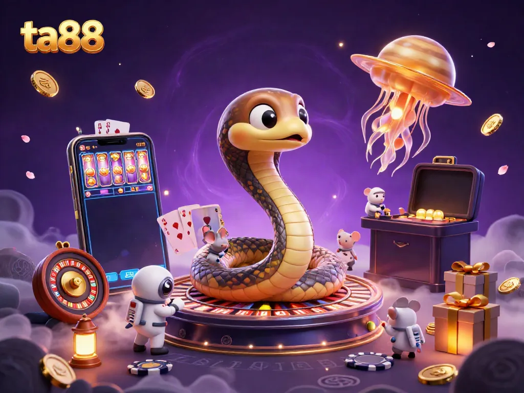 Experience the thrill of ta88 gaming with vibrant cosmic characters and iconic casino elements.