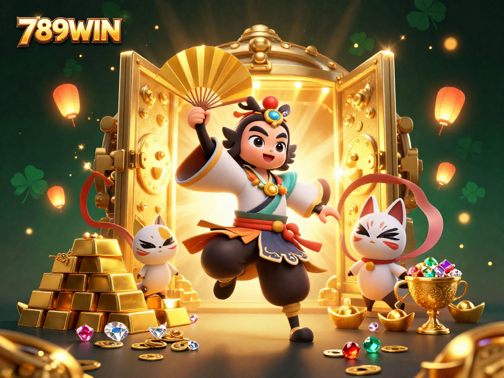 Experience thrilling gameplay with 789WIN's vibrant jackpot scene filled with treasures and excitement.