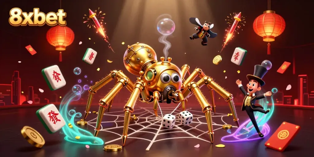 Experience immersive gambling with 8xbet in this vibrant 3D casino illustration.