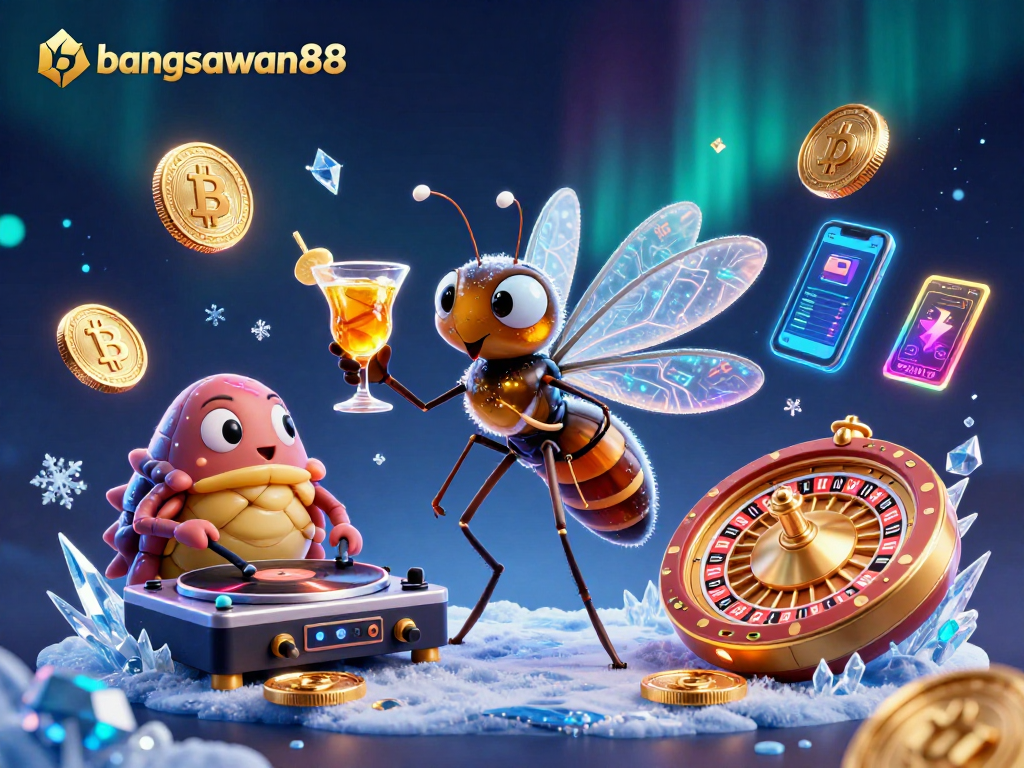 Experience the thrilling action of bangsawan88 with a vibrant casino scene featuring a unique casino mascot.