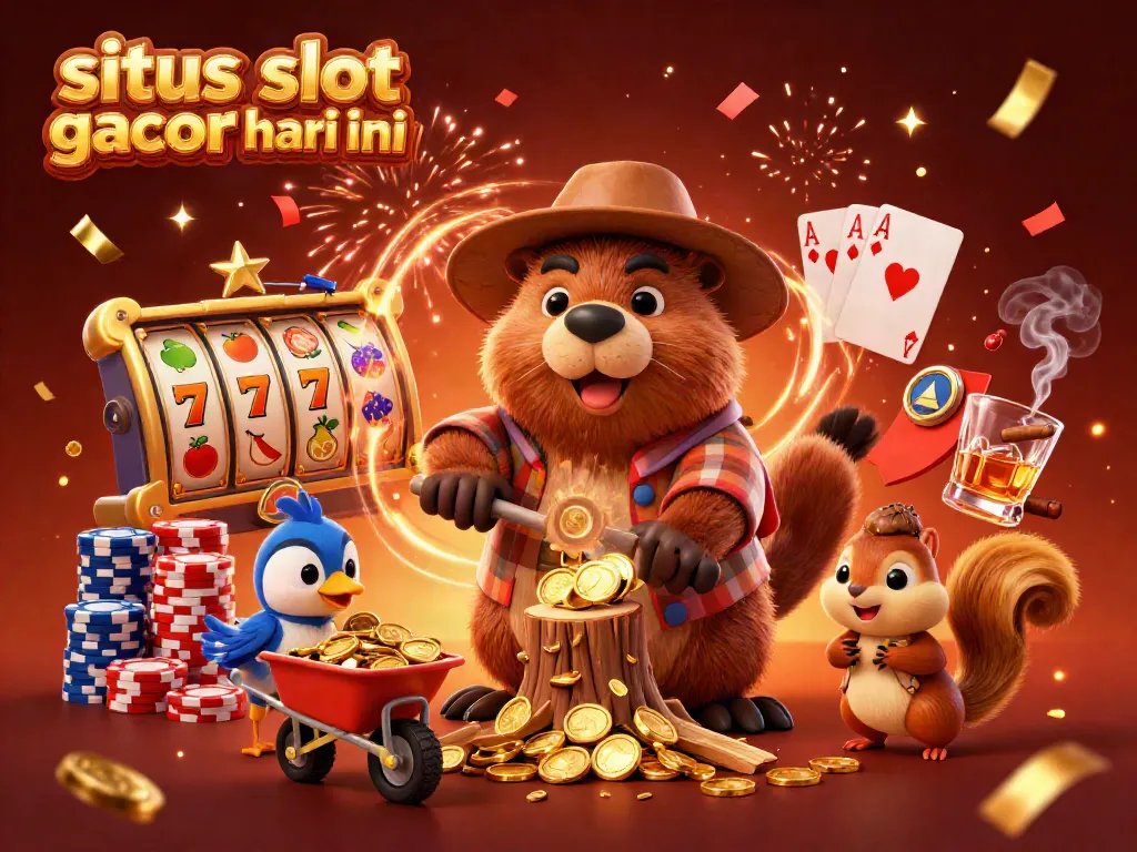 Visual berwarna cerah dari situs slot gacor hari ini, menampilkan karakter dengan koin emas dan elemen permainan slot yang menarik.