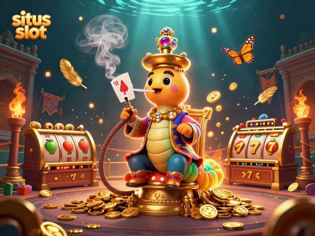 Ilustrasi 3D situs slot dengan karakter unik dan elemen permainan yang kaya.