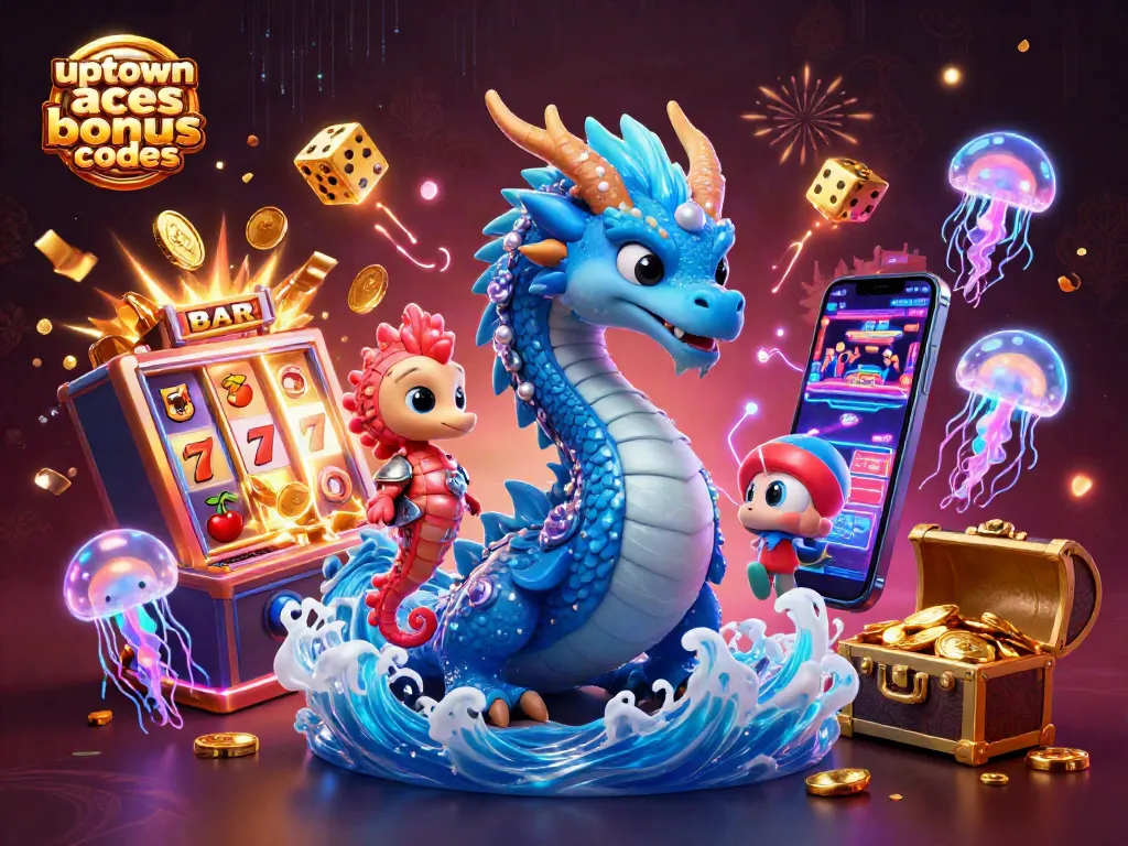 Spin to win with Uptown Aces Bonus Codes, featuring captivating dragon and vibrant casino elements.