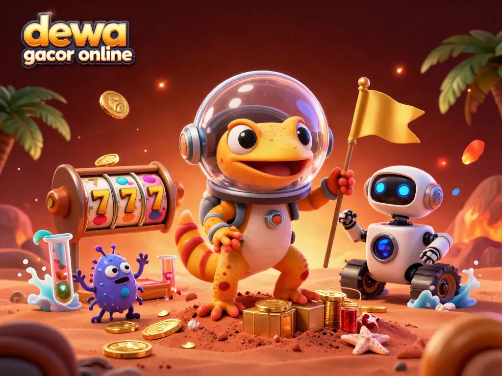 Permainan dewa slot gacor online di kasino Mars yang menggembirakan dengan karakter unik.