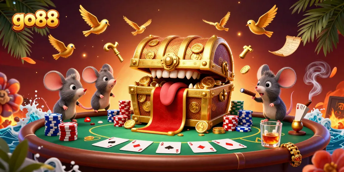 Join the riches at go88 with a treasure chest luring adventurous mice in a vibrant casino scene.