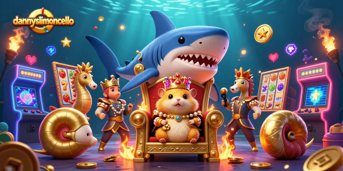 dannyslimoncello captures a golden hamster king amid slots and gaming treasures.