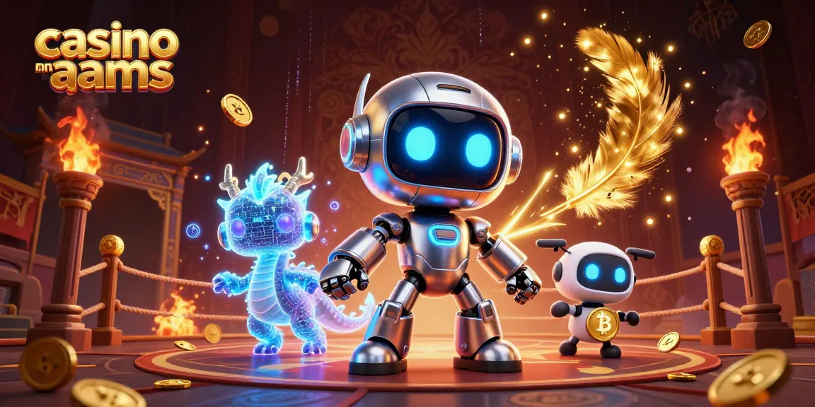 Scopri i bonus nei casinò non AAMS con una vivace illustrazione 3D di robot e drago.