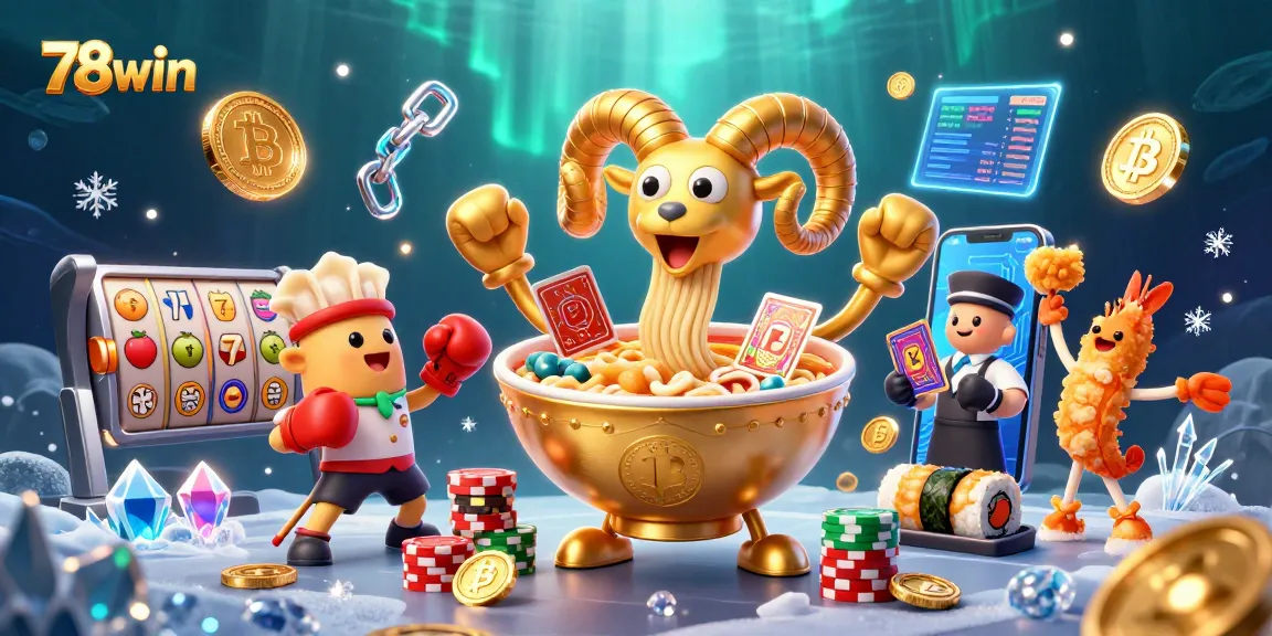 Engage with 78win's vibrant casino adventure featuring a golden ramen dealer and crypto excitement.