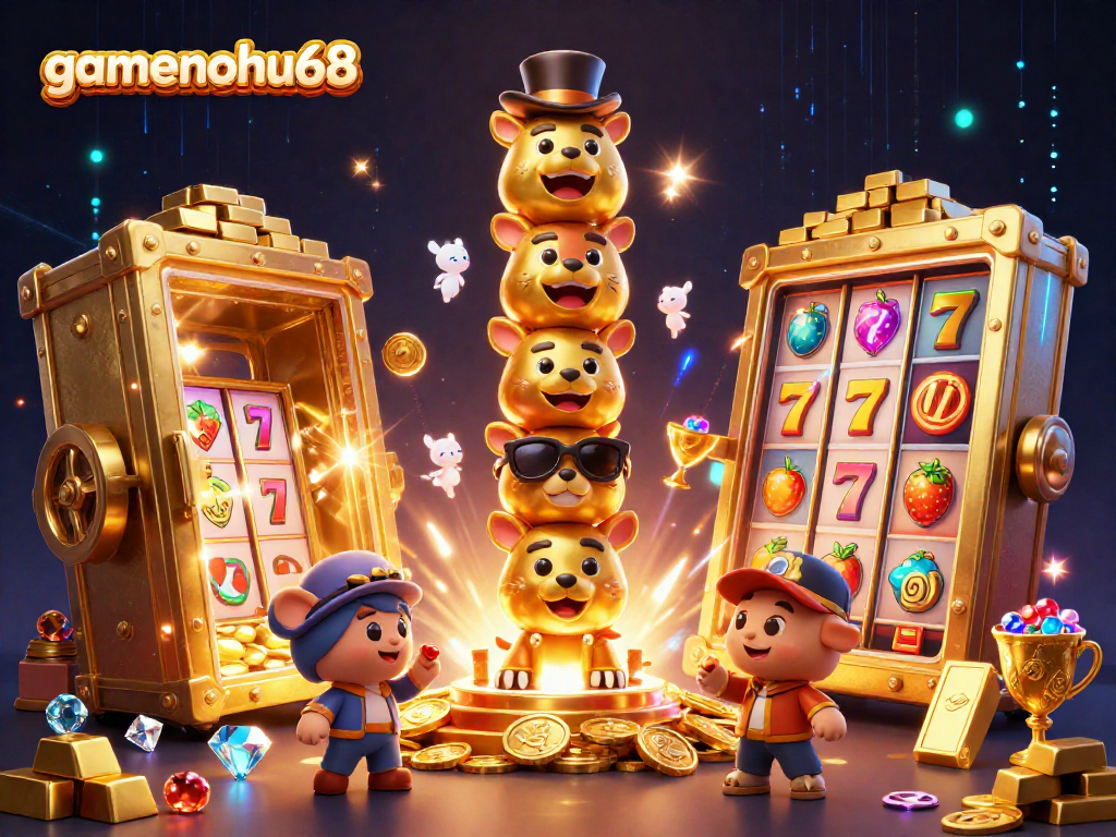 Experience excitement with gamenohu68 at a vibrant casino scene filled with treasures and adventures.