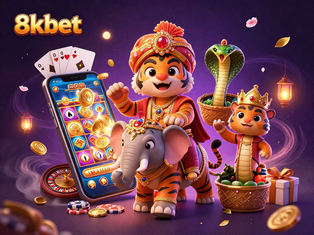 Experience thrilling games at 8kbet with colorful casino elements and exciting characters.