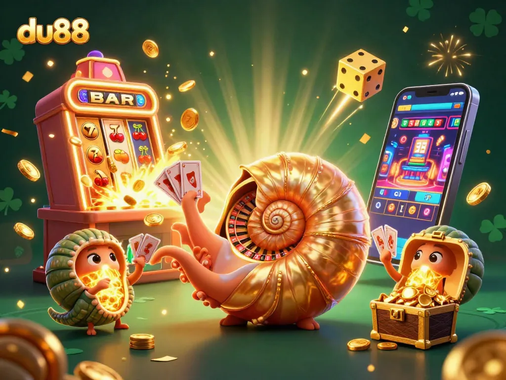Spin to win at du88 with a vibrant 3D casino scene featuring a giant nautilus and dazzling symbols.