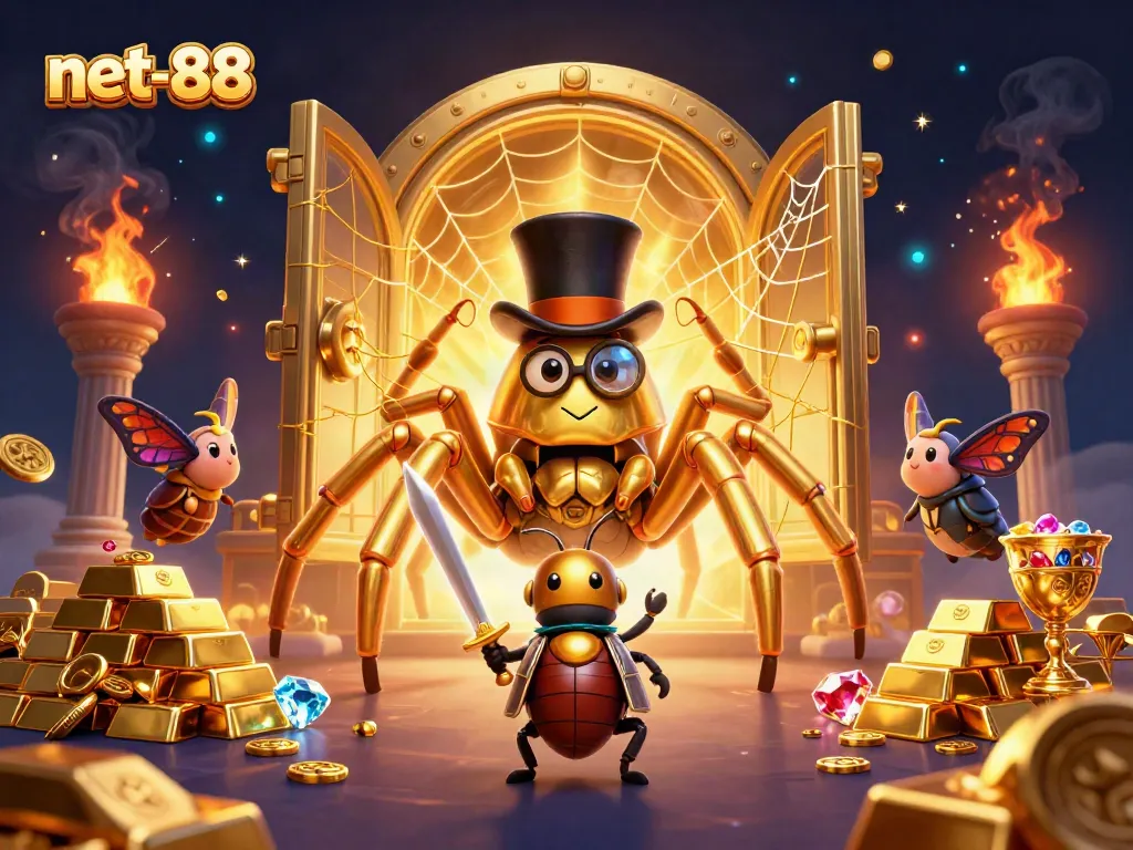 Experience thrilling jackpots with net-88 featuring vibrant casino characters and treasure!