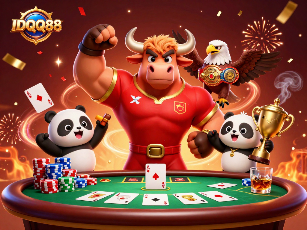Experience the thrill of victory with IDQQ88 at the vibrant poker table surrounded by festive celebration.