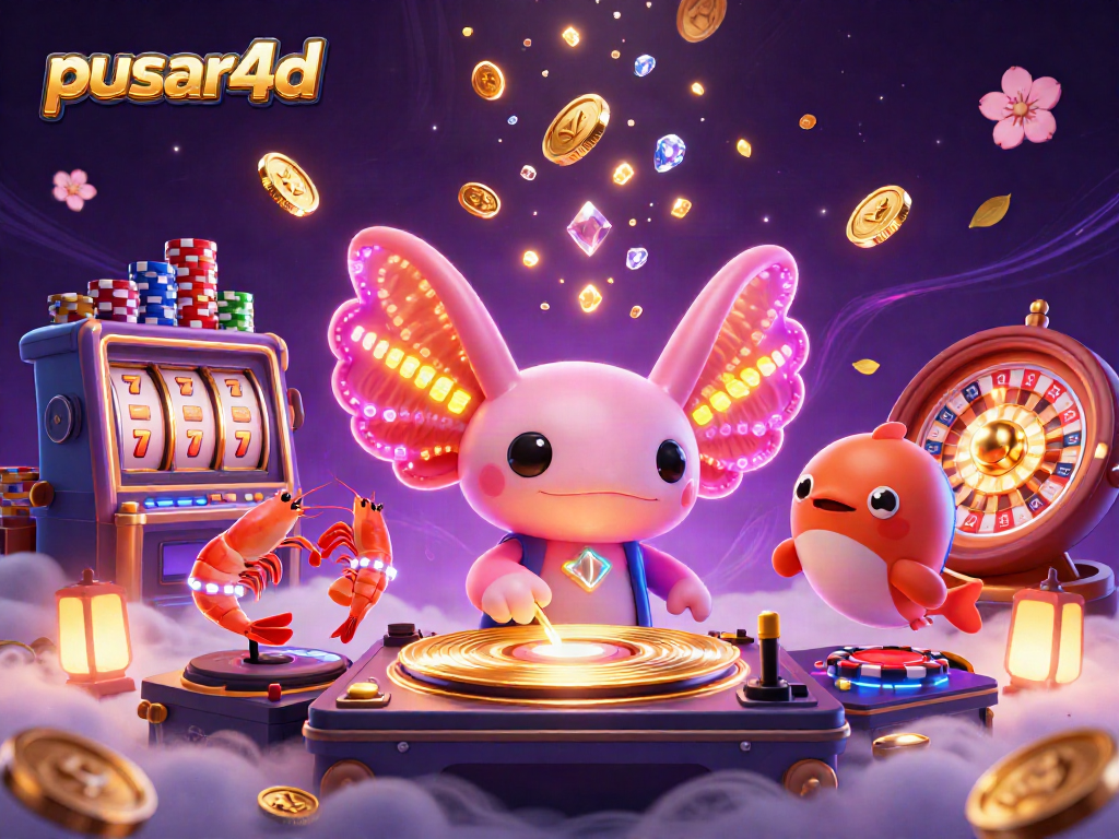 Permainan slot dengan pusar4d dan karakter ajaib di kasino online, penuh koin emas berkilauan.