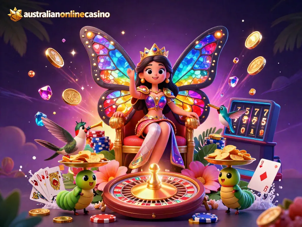 Experience the excitement of australianonlinecasino with vibrant characters, casino elements, and captivating visuals.