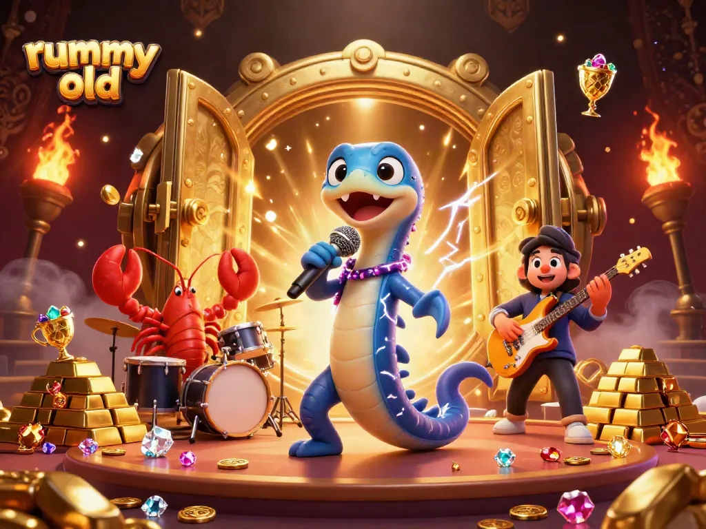 Engage in exciting gameplay with rummy old as a DJ electric eel and band perform amidst treasures.