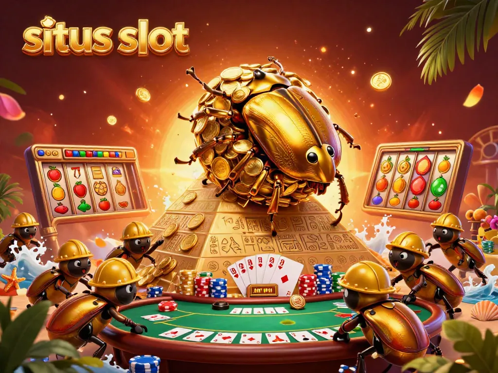 Menang di situs slot dengan ilustrasi karakter kasino yang menarik dan simbol keberuntungan.