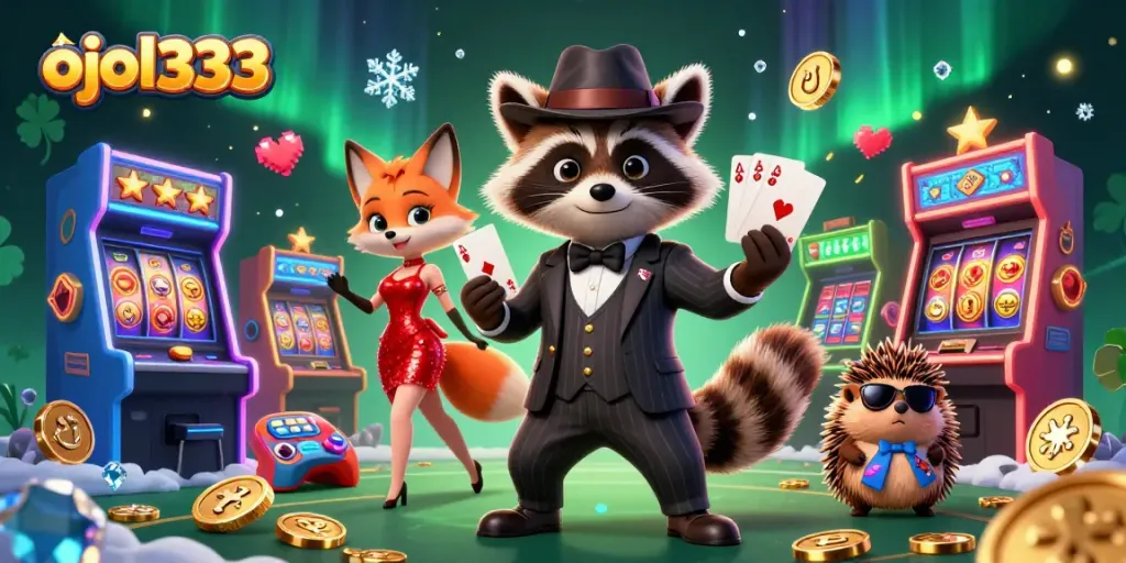 Experience thrilling wins with ojol333 in this vibrant casino scene featuring skilled characters and gaming elements.