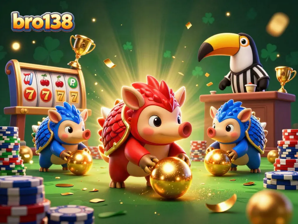 Spin and win with bro138 as rival pangolins bowl through golden slots and poker chips!
