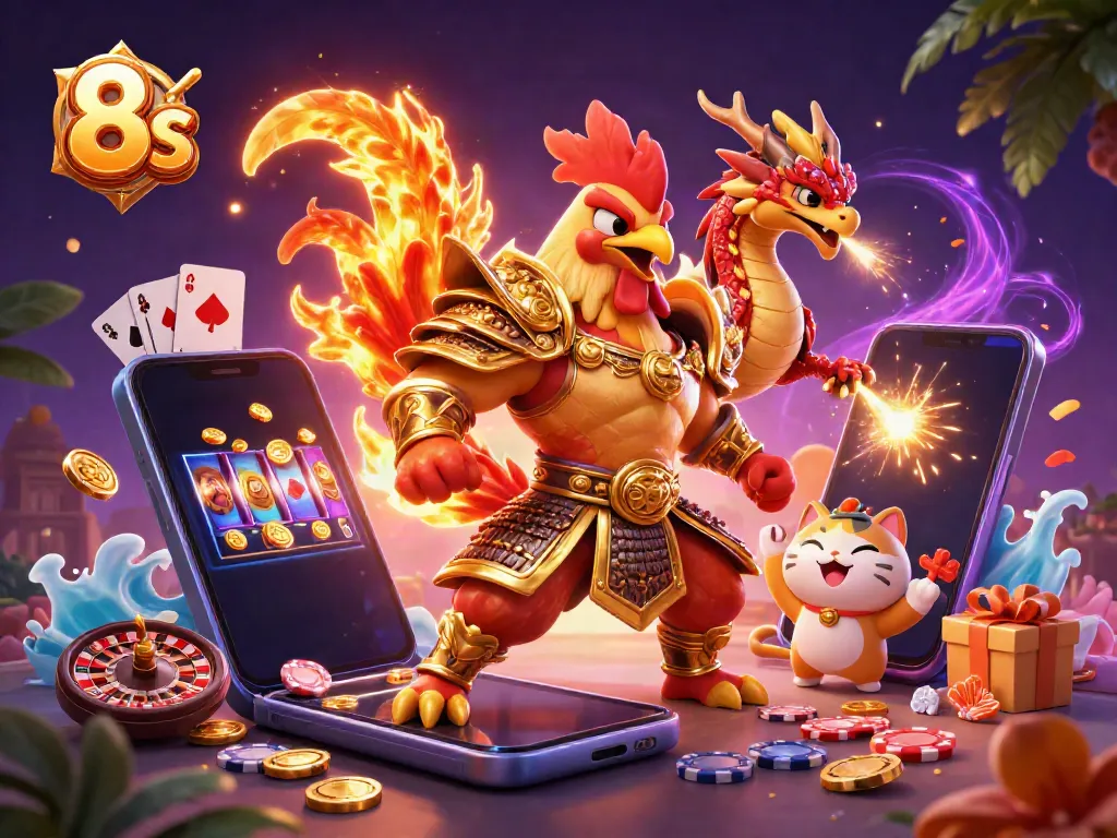 Experience thrilling 8s battles in a vibrant casino world with dynamic characters and gaming elements.